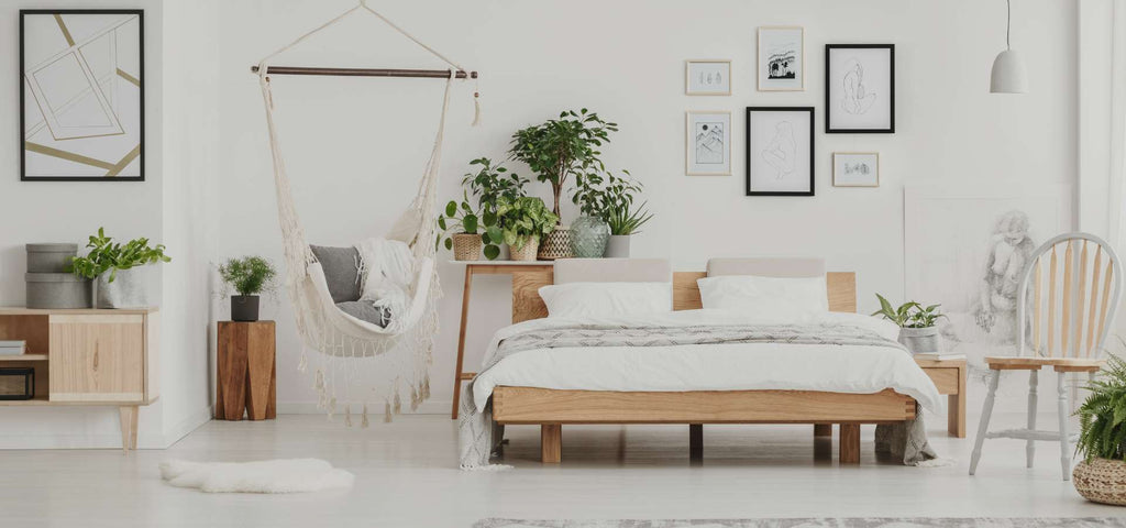 organic bedroom with a natural feel and beige comforter