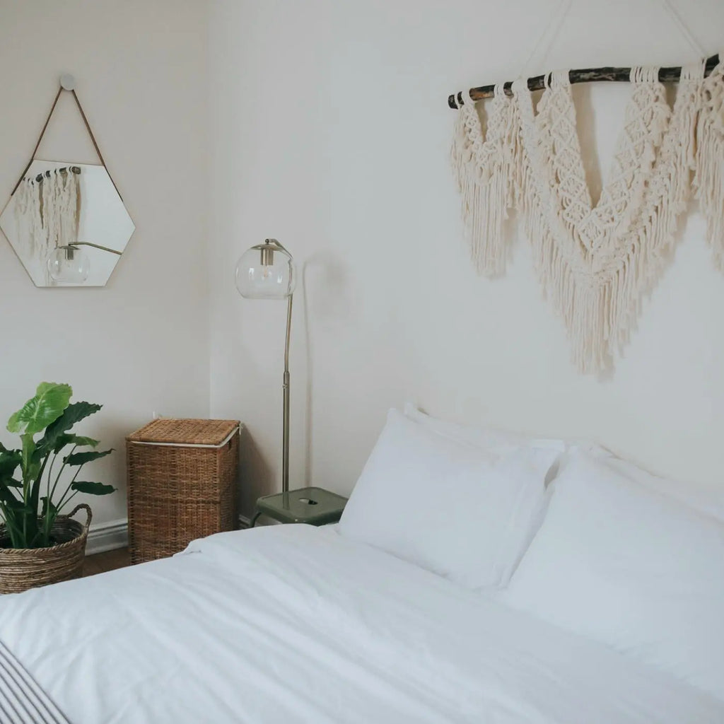 Bed made up with Essentia GOTS certified organic cotton sheet set