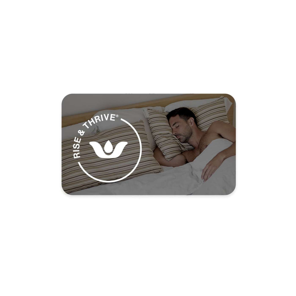 Essentia organic mattress gift card showing a man sleeping on Essentia pillows